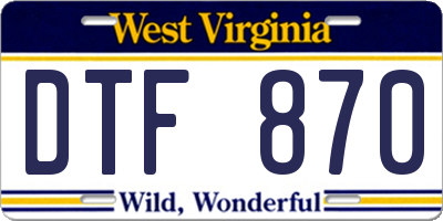 WV license plate DTF870