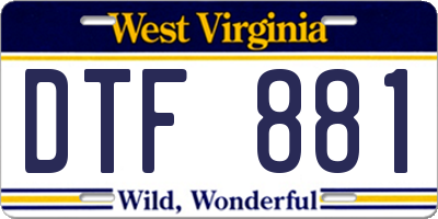 WV license plate DTF881