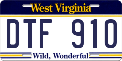 WV license plate DTF910