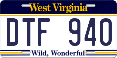 WV license plate DTF940