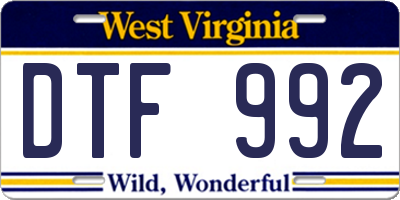 WV license plate DTF992