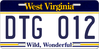 WV license plate DTG012