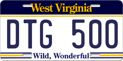 WV license plate DTG500