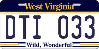 WV license plate DTI033