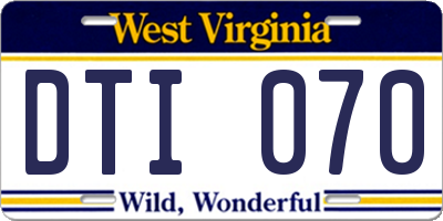 WV license plate DTI070