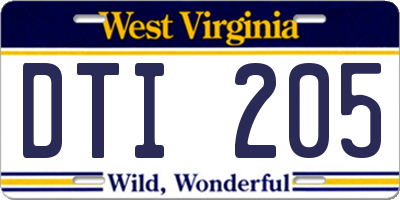 WV license plate DTI205