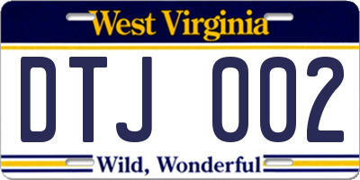 WV license plate DTJ002