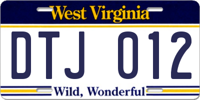 WV license plate DTJ012