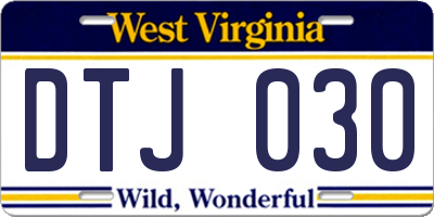 WV license plate DTJ030