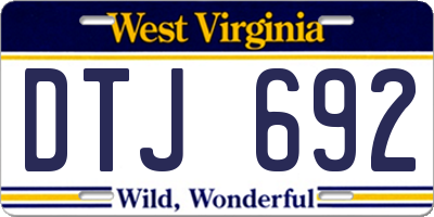WV license plate DTJ692