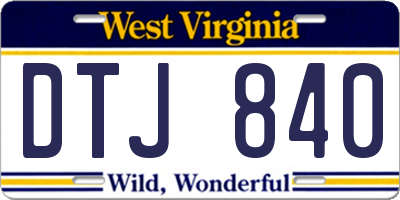 WV license plate DTJ840