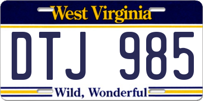 WV license plate DTJ985