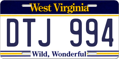 WV license plate DTJ994