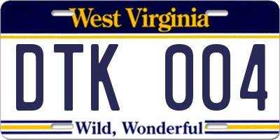 WV license plate DTK004