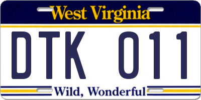 WV license plate DTK011