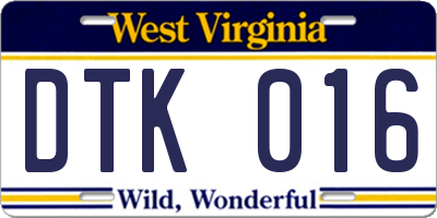 WV license plate DTK016