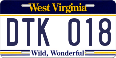 WV license plate DTK018