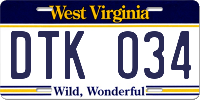 WV license plate DTK034