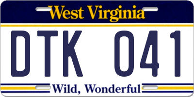 WV license plate DTK041