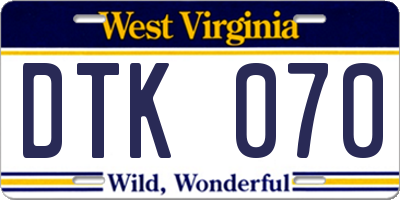 WV license plate DTK070