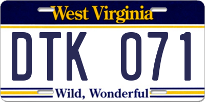 WV license plate DTK071