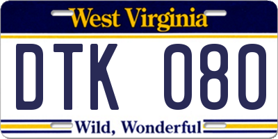 WV license plate DTK080