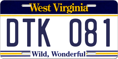 WV license plate DTK081