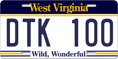 WV license plate DTK100