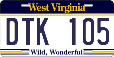 WV license plate DTK105