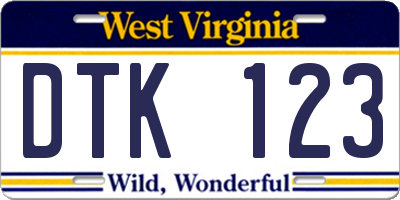 WV license plate DTK123
