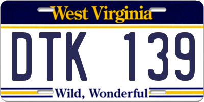 WV license plate DTK139