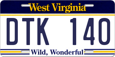 WV license plate DTK140