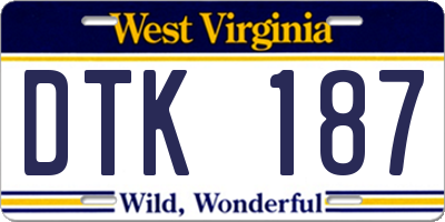 WV license plate DTK187