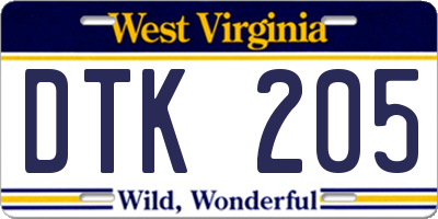 WV license plate DTK205
