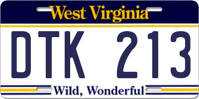 WV license plate DTK213