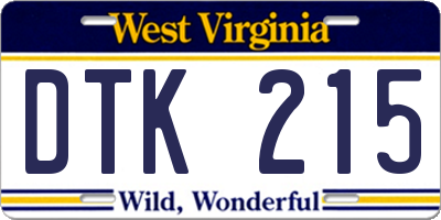 WV license plate DTK215