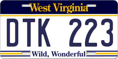 WV license plate DTK223