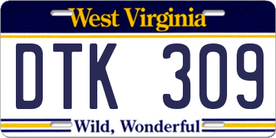 WV license plate DTK309