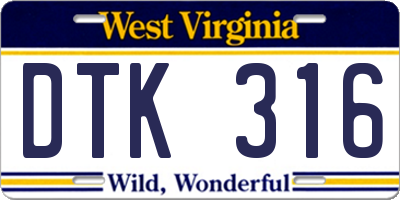 WV license plate DTK316