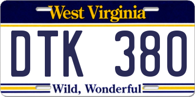 WV license plate DTK380