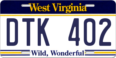 WV license plate DTK402