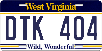 WV license plate DTK404