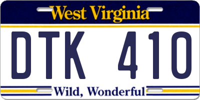 WV license plate DTK410