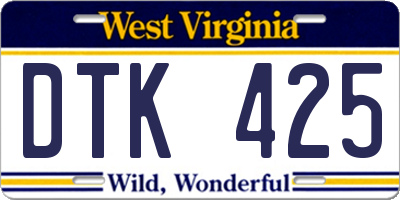 WV license plate DTK425