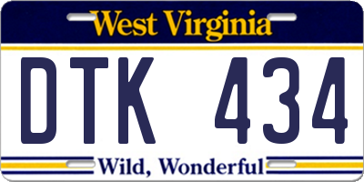WV license plate DTK434