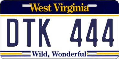 WV license plate DTK444