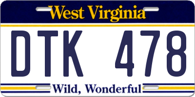 WV license plate DTK478