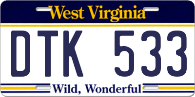 WV license plate DTK533