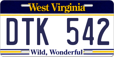 WV license plate DTK542