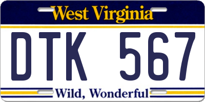 WV license plate DTK567